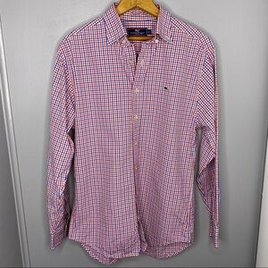 VINEYARD VINES Red White and Blue Gingham Plaid Button Down Classic Whale Shirt